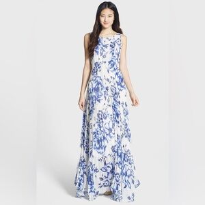 Eliza J pleated Floral Chiffon Maxi dress